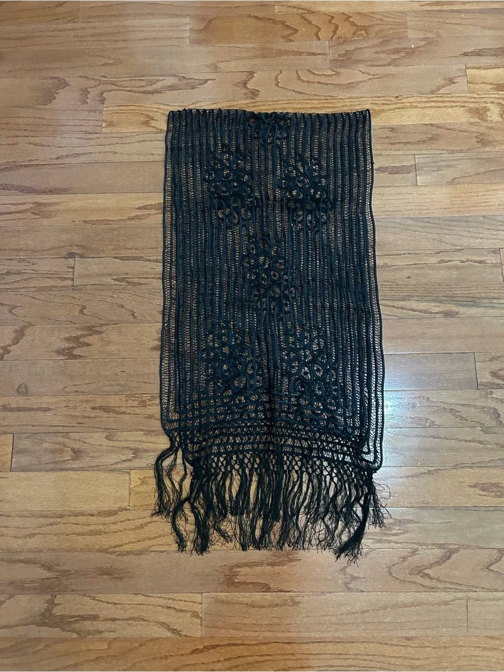 Black Crochet Lace Fringe Scarf Shawl Boho Festival Wrap